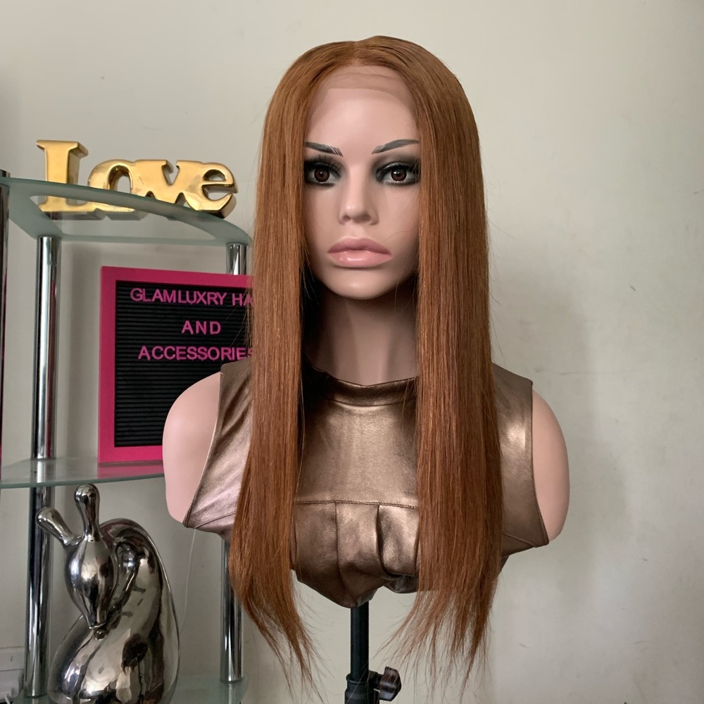 18inch silky Straight brown wigs with closure lace front